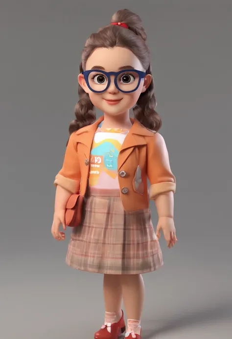 (best quality,3D,realistic:1.37),cute character, modern casual clothes, short blazer,pant,character design,character sheet,cute hairstyle,eyeglasses,disney style,american girl,young,perfect face