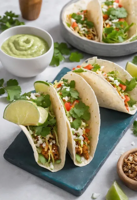 4 deliciosos tacos mexicanos, vaso de agua con gotas por fuera del vaso, profesional photography.