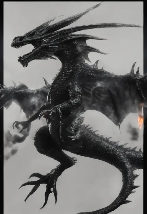 Black dragon flying and spitting fire, alta qualidade, melhor qualidade