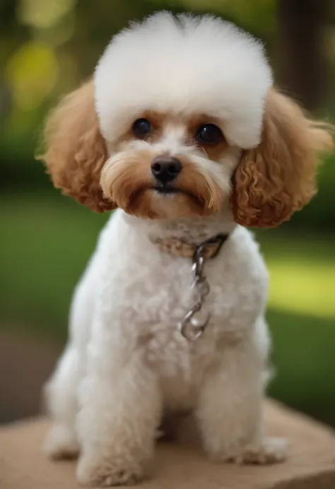 Menina branca, cabelo castanho claro, olho castanho claro e roupa branca, Beige toy poodle puppy and white boy, cabelo castanho, olho verde