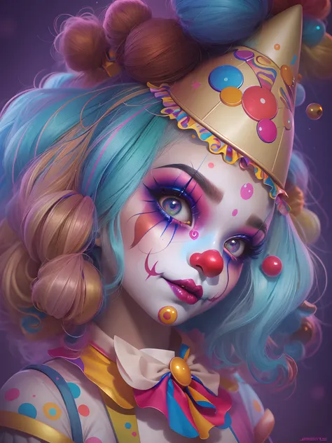 Clown makeup for little girls，Beeple and Jeremiah Ketner, cutecore clowncore, creepy clown girl, artgerm julie bell beeple, Portrait of Harley Haring, stunning digital illustration, Inspired by Sam Spratt, trending on cgsociety art, Deviantart ArtStation C...