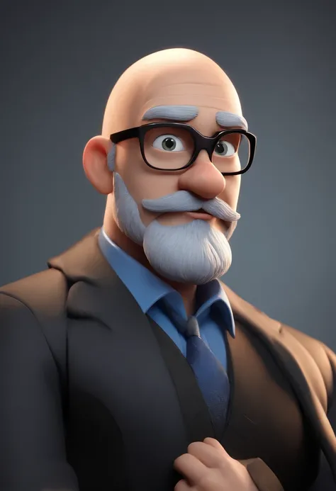 Cartoon character of a bald man with a gray beard with black glasses and a blue shirt, animation character, Caractere estilizado, animation style rendering, 3D estilizado, Arnold Maya render, 3 d render stylized, toon render keyshot, Personagem 3D, Persona...