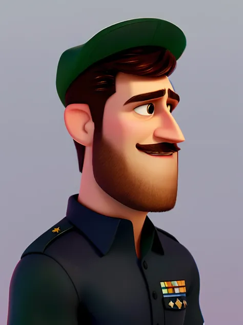 pixarstyle um retrato de um homem com barba branca, Black shirt and white cap