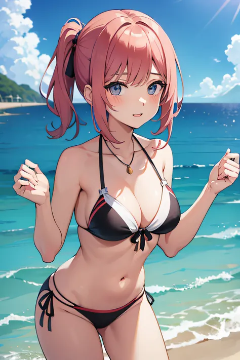 Crea una chica al estilo anime, que este en la playa en bikini