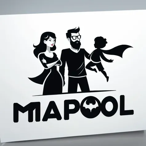 Arafed image of a man and woman with a child and a mapool, design de conceito de logotipo, design de logotipo profissional, Mascot illustration, design de logotipo, inspirado em Mark Poole, Caricato e simplista, logotipo ilustrado, mapa, logotipo para uma ...