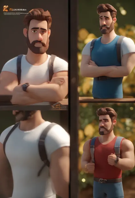 Personagem de desenho animado de um jovem de 23 anos de barba e cabelo curto mexendo no computador, um personagem animado, Caractere estilizado, animation style rendering, 3D estilizado, render, 3d stylized rendering, toon render keyshot, Personagem 3D, Pe...