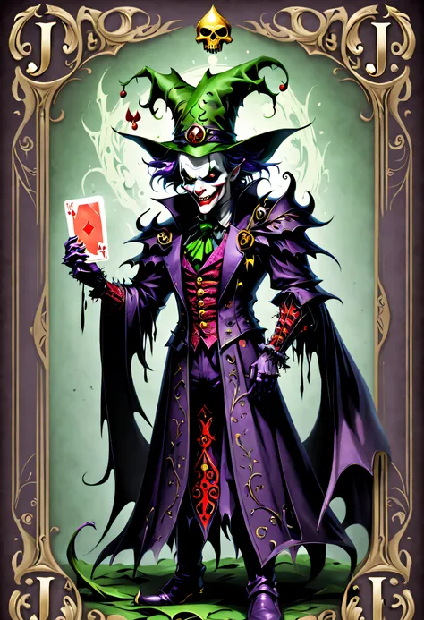 ( Playing card design_1.5)，Joker logo，Create a nuanced gothic necromancer style