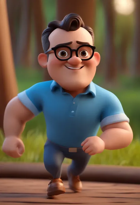 Cartoon character of a man with black glasses and a blue shirt, animation character, Caractere estilizado, animation style rendering, 3D estilizado, Arnold Maya render, 3 d render stylized, toon render keyshot, Personagem 3D, Personagem 3D, 3d rendering st...