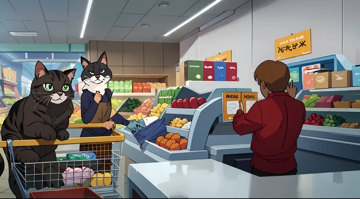 turn this cat to cartoon, buy somthing from grocery