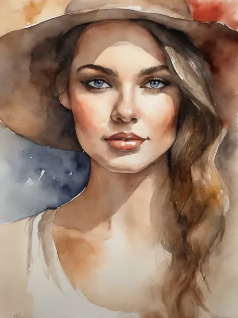 Pintura em aquarela de uma menina bonita : : trending on ArtStation: : Simple composition creates a sense of order and harmony. A pintura captura as qualidades espirituais do mundo natural. --uplight --ar 9:16