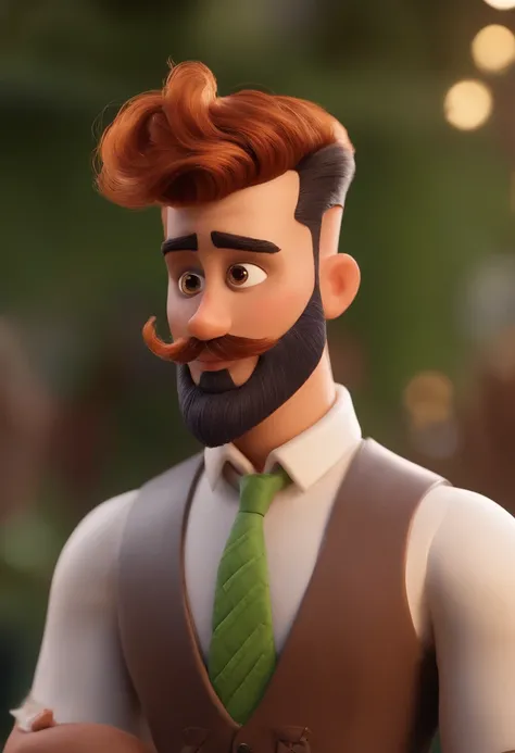 A Dream Barber Inspired by Pixar Animation, de perto. The character takes center stage with captivating facial expressions, oferecendo um toque de irrealidade, Cabelo curto e gordinho gradiente