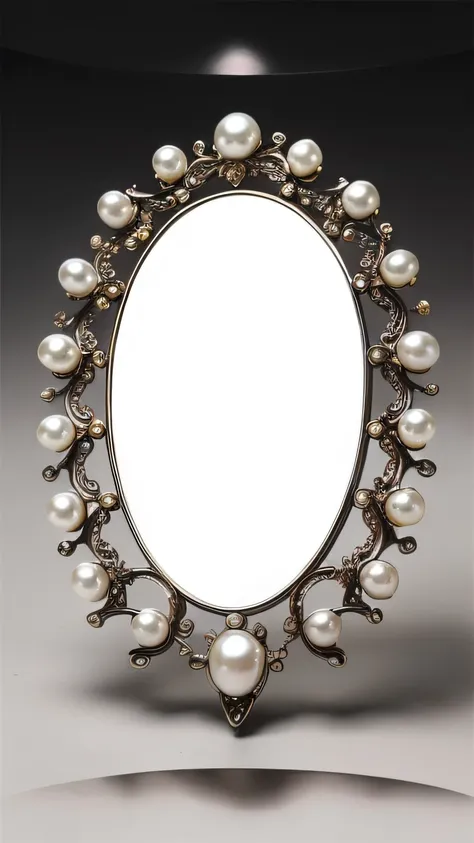 Close-up of mirror，Theres a bunch of pearls in there, with a mirror, jewelry pearls, symetrical japanese pearl, intricate art nouveau frame, with ornate jewelled, 360*, Late 1st century 9th century, Early 2nd century 0th century, filigree frame, 17th centu...