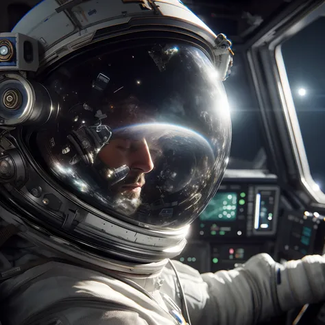 astronaut in space suit looking out of window of space shuttle, an astronaut in space, astronaut in space, an astronaut relaxing in space, an astronaut floating in space, detailed astronaut, astronaut floating in space, portrait of an ai astronaut, highly ...