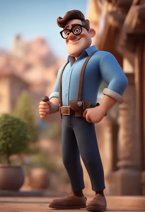 Cartoon character of a man wearing black glasses and a blue shirt, an animated character, stylized character, animation style render, Stylized 3 D, arnold maya render, 3 d render stylized, toon render keyshot, 3d character, 3 d character, stylized 3d rende...