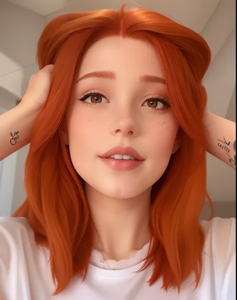 Redhead 21-year-old woman with minimalist tattoos on her arms