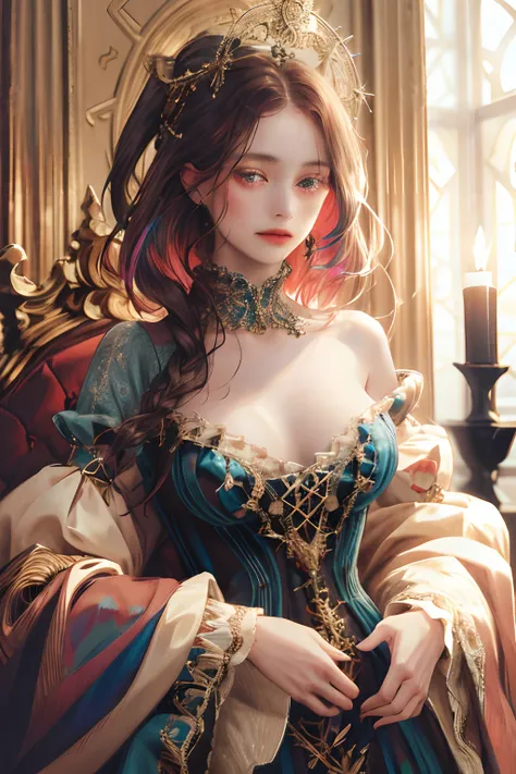 (absurdres, highres, ultra detailed), 1girl, solo, mature, baroque, long dress, long sleeve, elegant, colorful, highest detailed...