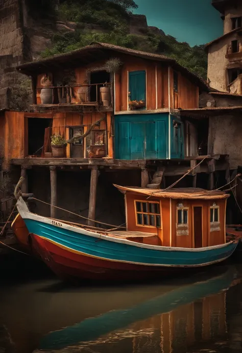 Crie uma loja de lanchas e barcos e motores com a fachada em tijolos de barro com a logo fortesul