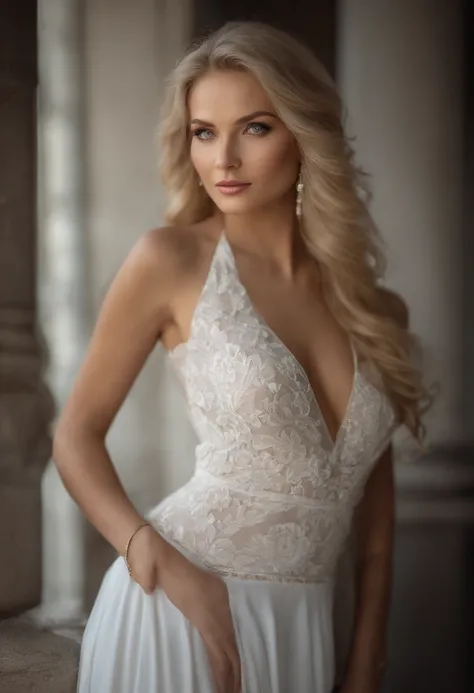 Alafidian woman posing for photo, Beautiful blonde, beautiful blonde woman, Woman with blonde hair, beautiful blonde girl, a beautiful woman in white aodai, blonde goddess, Naked all over the body, irina nordsol kuzmina,  Glamorous and elegant, nakeness, b...