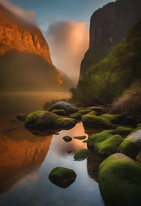 paisagem com um paredao de pedras e uma cacheira muito alta e um casal fazendo uma self