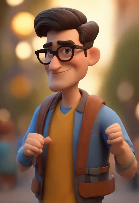 Cartoon character of a man wearing black glasses and a blue shirt, um personagem animado, Caractere estilizado, animation style rendering, 3D estilizado, Arnold Maya render, 3 d render stylized, toon render keyshot, Personagem 3D, Personagem 3D, 3d renderi...