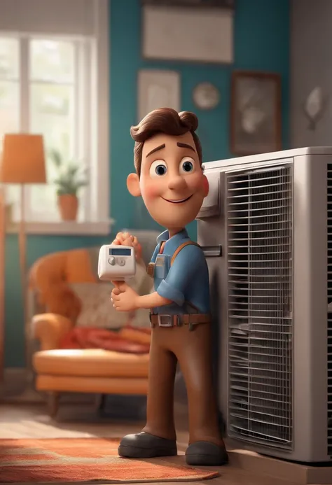 3D character working with air-conditioning installation