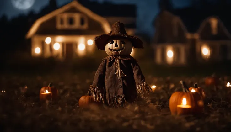 halloween scarecrow at night