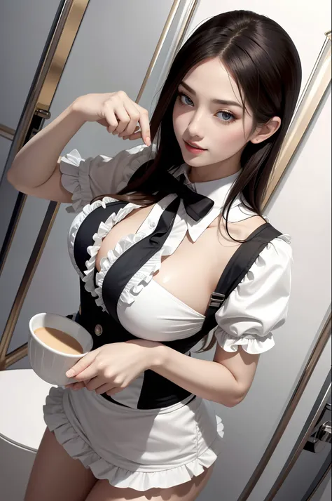 Beauty Waiter、Racy uniform、realisticlying、Cute、Colossal tits、1 persons、with frills