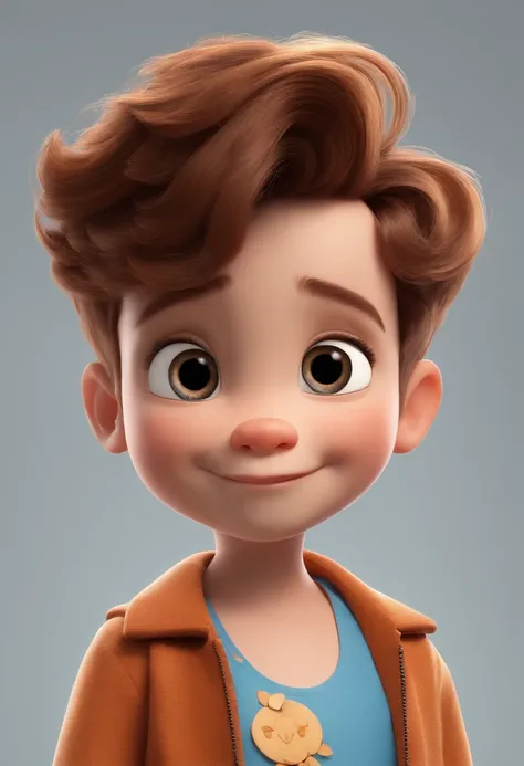 a happy cute kid standing short hair, vestindo uma fantasia espacial, , fundo branco, barnet, tom, Estilo Pixar, ..3d, desenhos animados, rosto detalhado, asymmetrical 16k