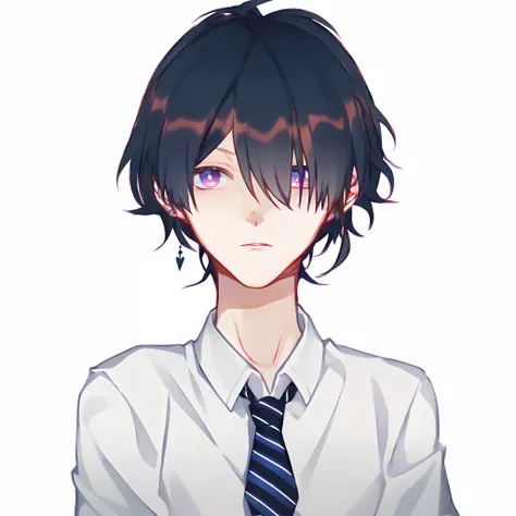 anime boy with black hair and blue eyes wearing a white shirt and tie, inspired by okumura togyu, anime moe art style, inspirado...