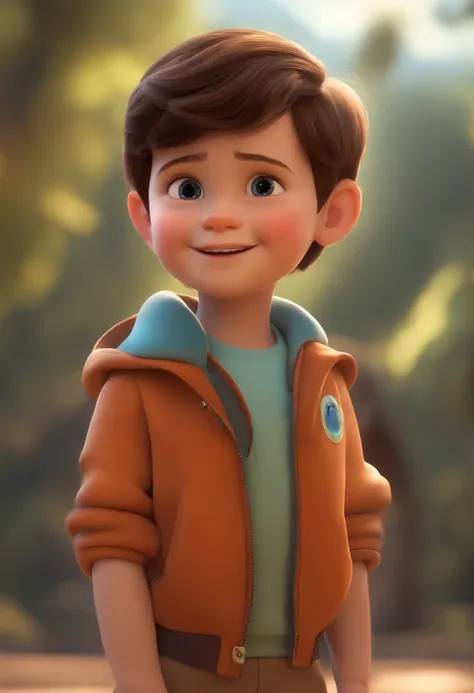 a happy cute kid standing short hair, vestindo uma fantasia espacial, , fundo branco, barnet, Tom, Estilo Pixar, ....3d, desenhos animados, rosto detalhado, asymmetrical 16k