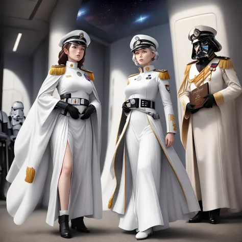 Galactic Empire female Officer in a white dress uniform with admiral rank plaque star wars