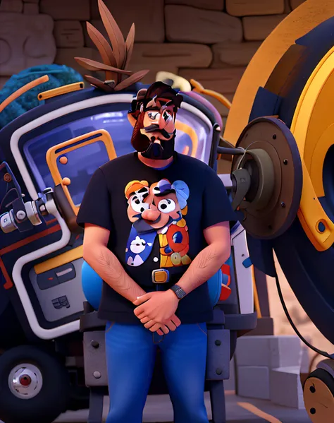 Um homem estilo disney pixar, com barba e bigode, alta qualidade, melhor qualidade