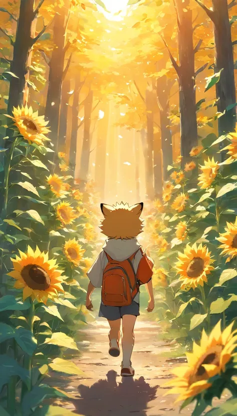 The little hedgehog walks into the forest on a dark and mysterious afternoon to explore。 He met a fox，The fox is an intelligent and cunning animal。 The fox was curious about the sunflowers on the little hedgehog，Ask him why hes wearing it。 The little hedge...