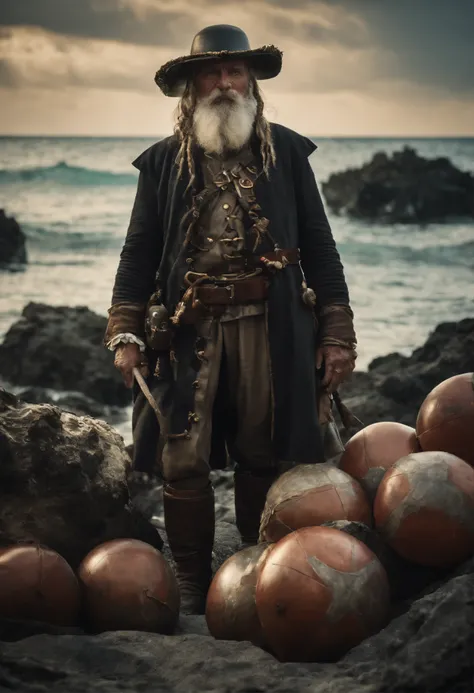 Mark orkas is a old fantasy DnD pirate man who makes grave buoys maker in the Caribbean reef