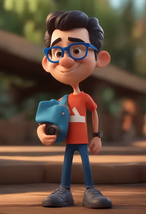 Cartoon character of a man wearing black glasses and a blue shirt, um personagem animado, Caractere estilizado, animation style rendering, 3D estilizado, Arnold Maya render, 3 d render stylized, toon render keyshot, Personagem 3D, Personagem 3D, 3d renderi...