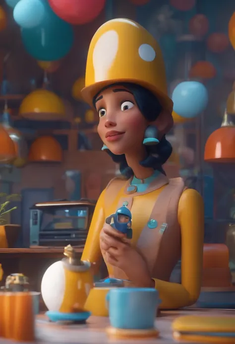 Um arquiteto de sonhos futurista, mas realista, inspired by Pixar animation, de perto. The character takes center stage with captivating facial expressions, oferecendo um toque de irrealidade.