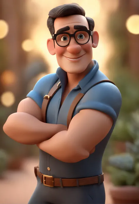 Cartoon character of a man with black glasses and a blue shirt, animation character, Caractere estilizado, animation style rendering, 3D estilizado, Arnold Maya render, 3 d render stylized, toon render keyshot, Personagem 3D, Personagem 3D, 3d rendering st...