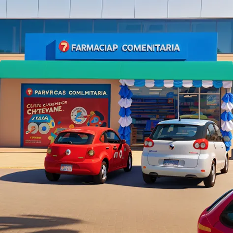 A Disney Pixar-style pharmacy, alta qualidade, melhor qualidade e retirar carros que tiver