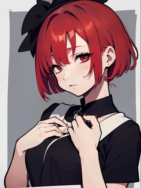 Extremely delicate and beautiful, Amazing, finedetail, Masterpiece, Ultra-detailed,  High quality, 1female, red tinted hair，front-facing view，（closing her eyes），Gentle woman，black toga，Hands on your chest，Half-body diagram