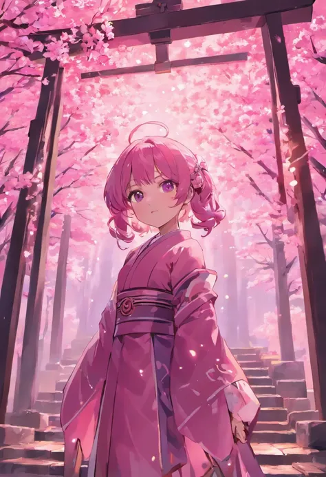 (Masterpiece) Purple and pink light effects, Japanese Shrine, cherry trees, anime girls, Yae Miko, solo girls, 4k, 5k,