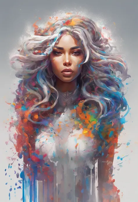 Splash art, a lightskin woman head with long curly hair, ((white background)), piercing eyes, epic Instagram, artstation, splash style of colorful paint, contour, hyperdetailed intricately detailed , unreal engine, fantastical, intricate detail, splash scr...