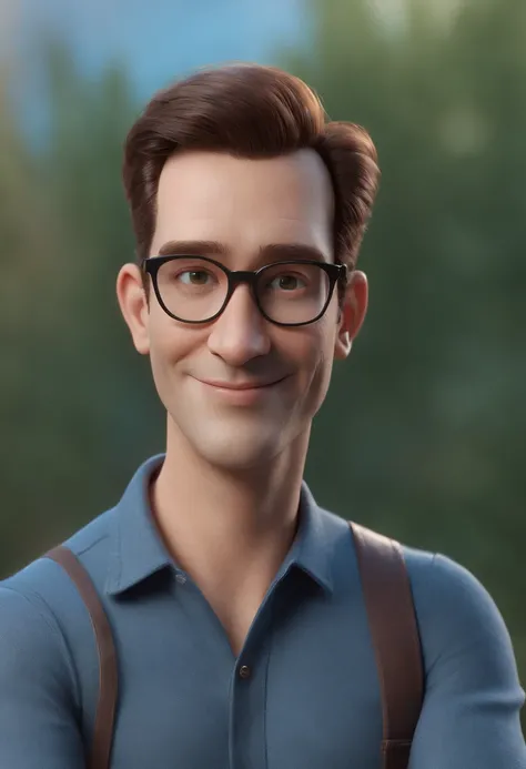 Cartoon character of a man with black glasses and a blue shirt, animation character, Caractere estilizado, animation style rendering, 3D estilizado, Arnold Maya render, 3 d render stylized, toon render keyshot, Personagem 3D, Personagem 3D, 3d rendering st...