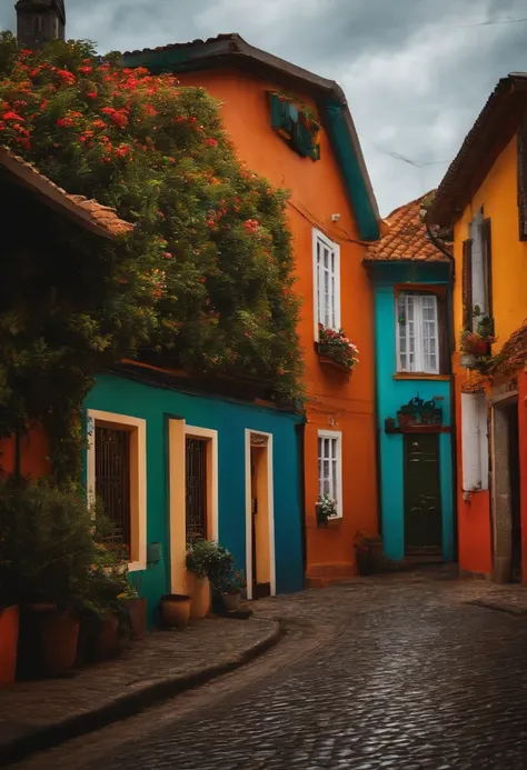 Pessoas bebendo cerveja em uma Street with several houses