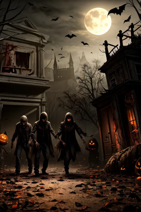 A scary and very disturbing darkness Halloween scene with zombies horor, full of detail and texture. Its awful and beautiful at the same time. blood and pumping are in