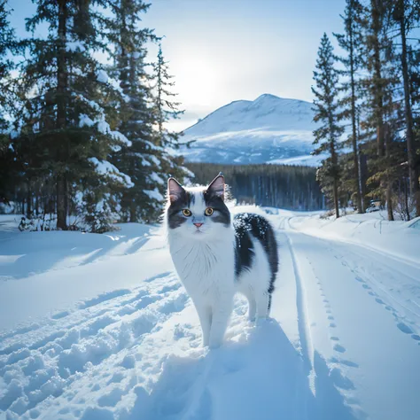 Norwegian Forest Cat　snow field