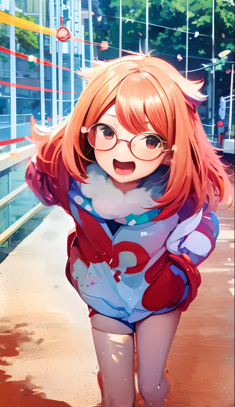 anime girl with red hair and glasses walking on a bridge, sayori, anime visual of a cute girl, anime moe artstyle, rin, splash art anime loli, cute anime girl, smooth anime cg art, advanced digital anime art ”, digital anime illustration, marin kitagawa fa...