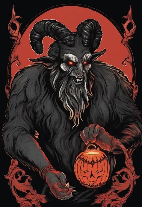 /imagine prompt: Krampus illustration for a sticker with a black background, in bold outline style, jagged edges, trashcore, light shading --v 5.2