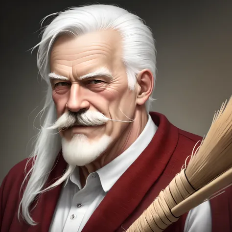 Old man with white hair broom mustache, and receding hairline