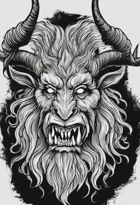 /imagine prompt: Krampus Christmas illustration for a sticker with a black background, in bold outline style, jagged edges, trashcore, light shading --v 5.2