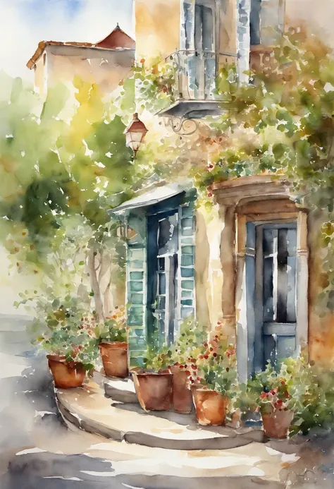 1.light,watercolor,outside of a,coffeeshop,bright,white,background,few,details,dreamy,studio,Ghibli